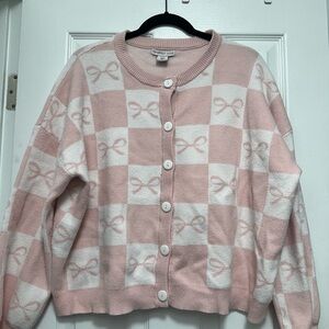 Pink and White Checkered Bow Sweater